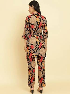Shirt Collar Floral Printed Tie-Ups Regular Kurta with Trousers 5