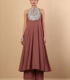 Women Ethnic Motifs Embroidered Regular Thread Work Silk Georgette Kurta with Trousers