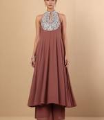 Women Ethnic Motifs Embroidered Regular Thread Work Silk Georgette Kurta with Trousers