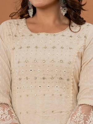 Floral Thread & Mirror Embroidered Panelled Anarkali Kurta With Trousers & Dupatta 4