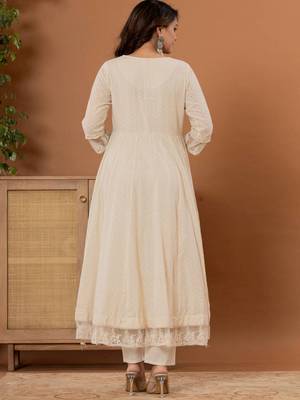 Floral Thread & Mirror Embroidered Panelled Anarkali Kurta With Trousers & Dupatta 6