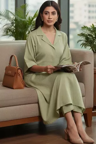 Women Regular Silk Crepe Kurta with Trousers