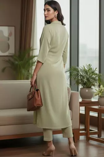 Women Regular Silk Crepe Kurta with Trousers