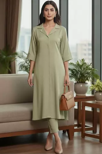 Women Regular Silk Crepe Kurta with Trousers