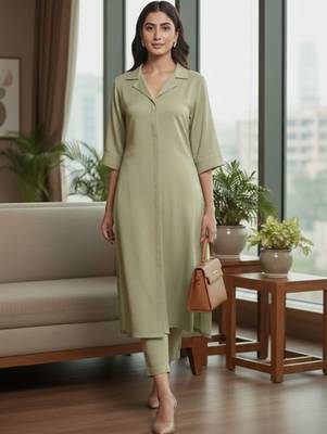 Women Regular Silk Crepe Kurta with Trousers 6