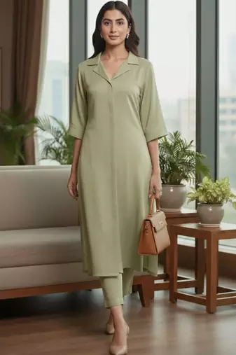Women Regular Silk Crepe Kurta with Trousers