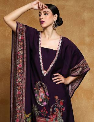 Ethnic Motifs Printed Sequinned Square Neck Kaftan Kurta With Trousers 2