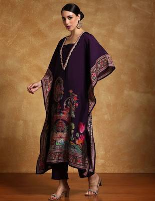 Ethnic Motifs Printed Sequinned Square Neck Kaftan Kurta With Trousers 4