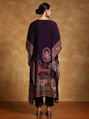 Ethnic Motifs Printed Sequinned Square Neck Kaftan Kurta With Trousers 5