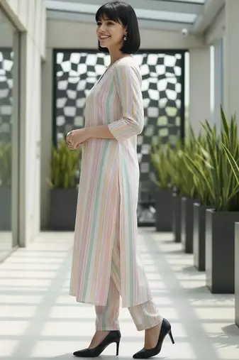 Women Striped Regular Kurta with Trousers