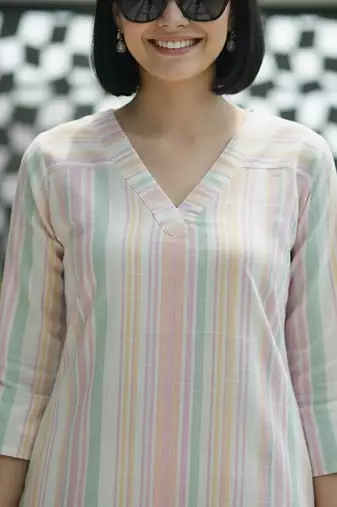 Women Striped Regular Kurta with Trousers