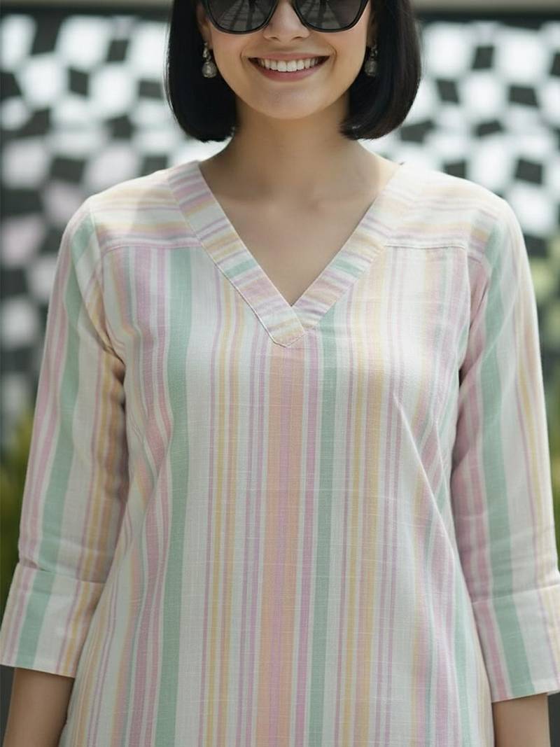Women Striped Regular Kurta with Trousers