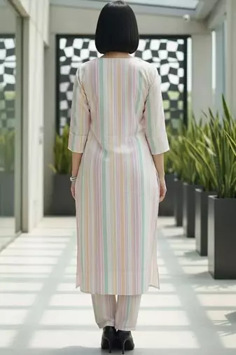 Women Striped Regular Kurta with Trousers