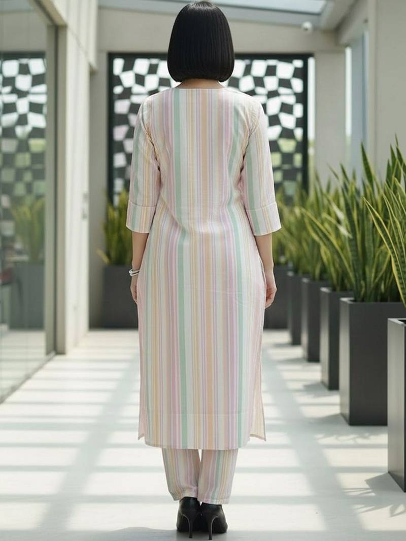 Women Striped Regular Kurta with Trousers