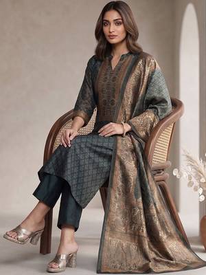 Women Ethnic Motifs Printed Regular Chanderi Silk Kurta with Trousers & With Dupatta 1