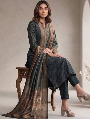 Women Ethnic Motifs Printed Regular Chanderi Silk Kurta with Trousers & With Dupatta 6