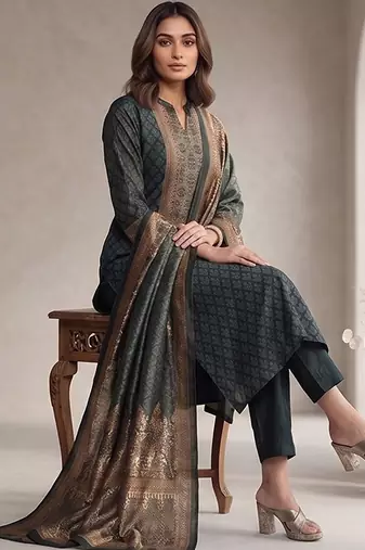 Women Ethnic Motifs Printed Regular Chanderi Silk Kurta with Trousers & With Dupatta