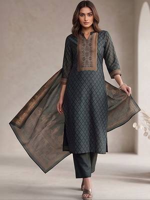 Women Ethnic Motifs Printed Regular Chanderi Silk Kurta with Trousers & With Dupatta 7