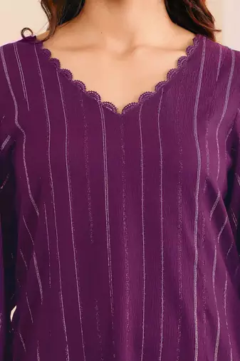Striped V-Neck A-Line Kurta With Trousers