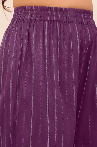 Striped V-Neck A-Line Kurta With Trousers