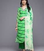 Leheriya Printed Sequinned Kurta With Trousers & Dupatta