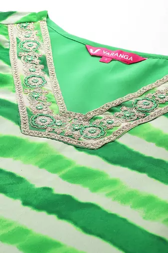 Leheriya Printed Sequinned Kurta With Trousers & Dupatta