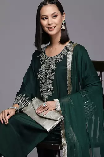 Women Floral Yoke Design Regular Kurta with Trousers & Dupatta