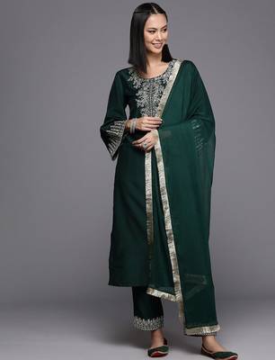 Women Floral Yoke Design Regular Kurta with Trousers & Dupatta 1