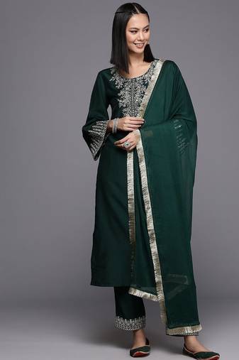 Women Floral Yoke Design Regular Kurta with Trousers & Dupatta
