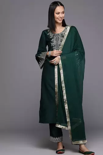 Women Floral Yoke Design Regular Kurta with Trousers & Dupatta
