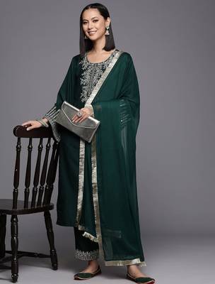 Women Floral Yoke Design Regular Kurta with Trousers & Dupatta 8