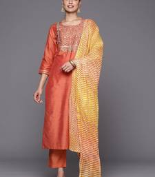 Ethnic Motifs Zari Embroidered Sequinned Yoke Design Kurta With Trousers & Dupatta