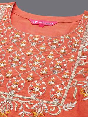 Ethnic Motifs Zari Embroidered Sequinned Yoke Design Kurta With Trousers & Dupatta 2
