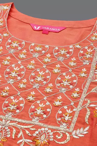Ethnic Motifs Zari Embroidered Sequinned Yoke Design Kurta With Trousers & Dupatta