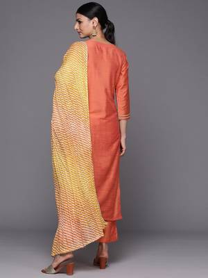 Ethnic Motifs Zari Embroidered Sequinned Yoke Design Kurta With Trousers & Dupatta 6