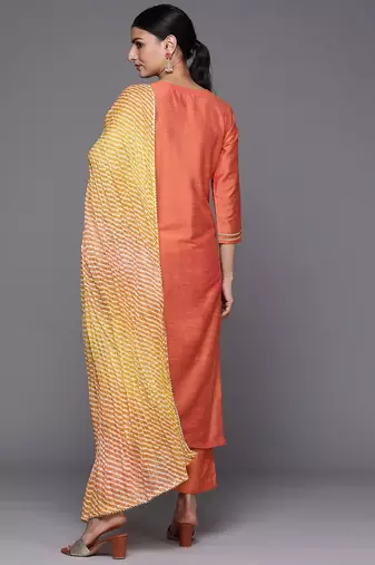 Ethnic Motifs Zari Embroidered Sequinned Yoke Design Kurta With Trousers & Dupatta