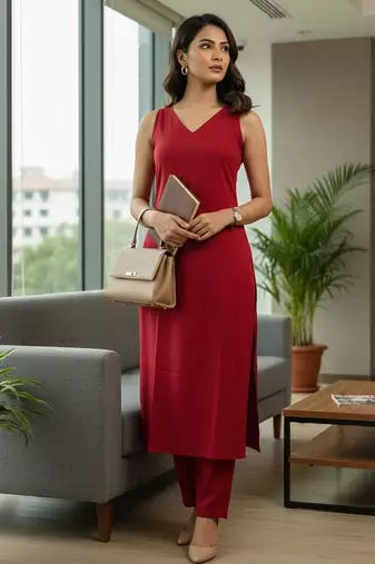 Linear Crimson Kurta Set