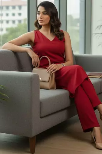 Linear Crimson Kurta Set