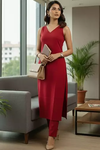 Linear Crimson Kurta Set