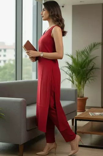Linear Crimson Kurta Set