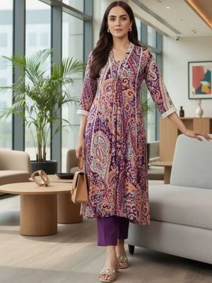 Women Paisley Printed Regular Pure Cotton Kurta with Trousers 2