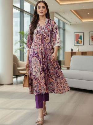 Women Paisley Printed Regular Pure Cotton Kurta with Trousers 3