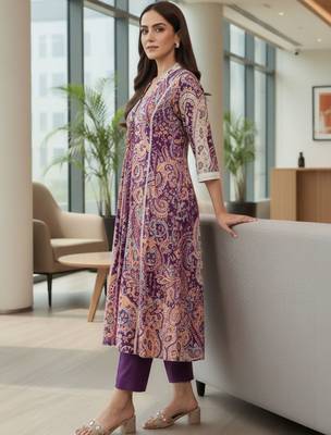 Women Paisley Printed Regular Pure Cotton Kurta with Trousers 4