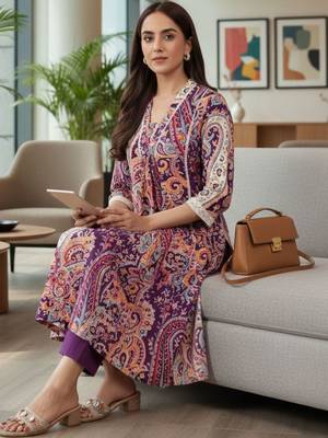 Women Paisley Printed Regular Pure Cotton Kurta with Trousers 6