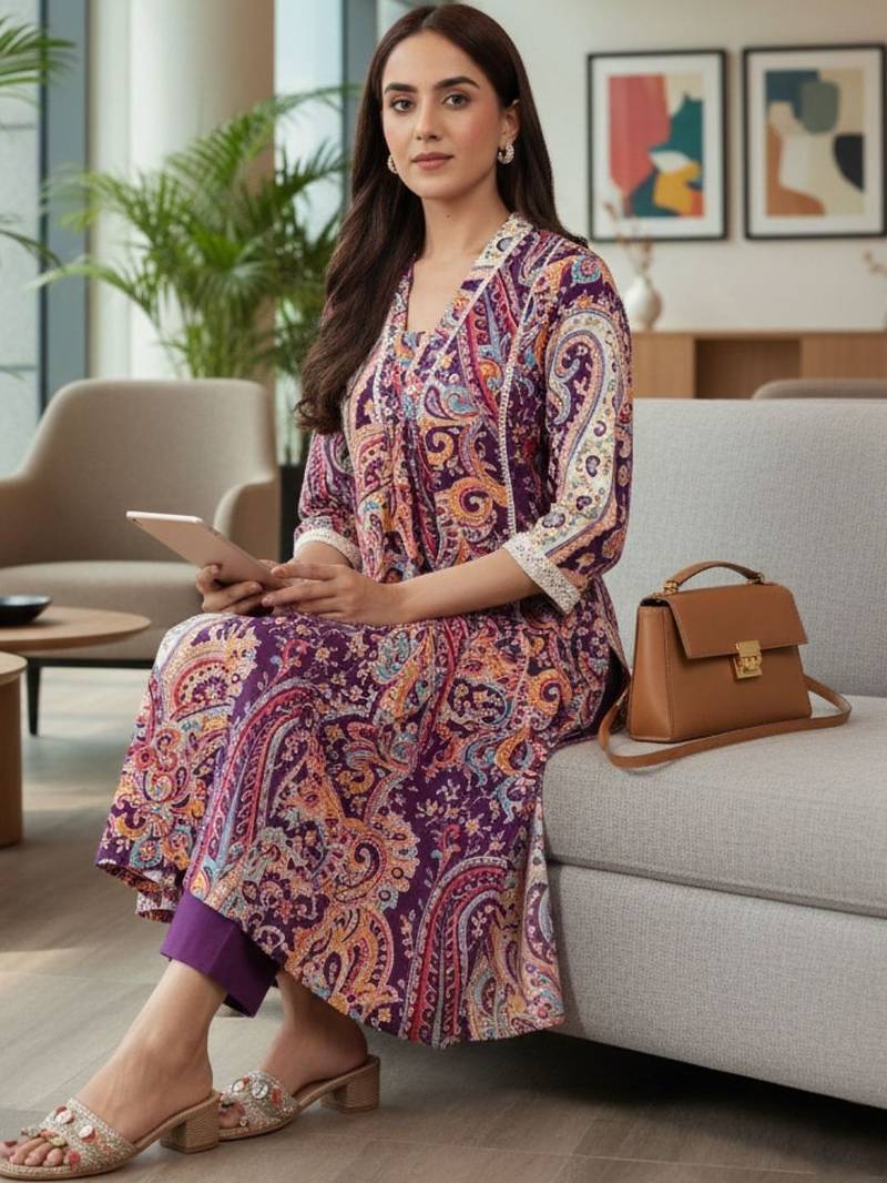 Women Paisley Printed Regular Pure Cotton Kurta with Trousers