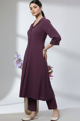 Women Regular Silk Crepe Kurta with Trousers