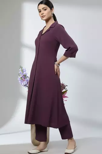 Women Regular Silk Crepe Kurta with Trousers