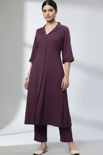 Women Regular Silk Crepe Kurta with Trousers