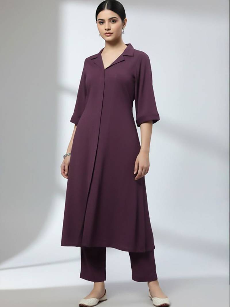 Women Regular Silk Crepe Kurta with Trousers
