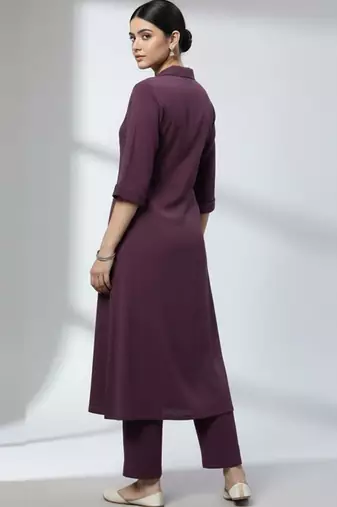 Women Regular Silk Crepe Kurta with Trousers
